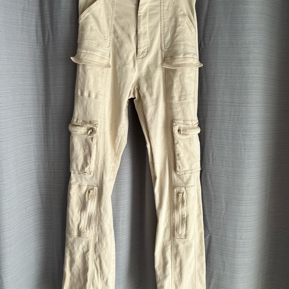 Cream Cargo Jeans with zipper pockets by Mistress Rocks Los Angeles